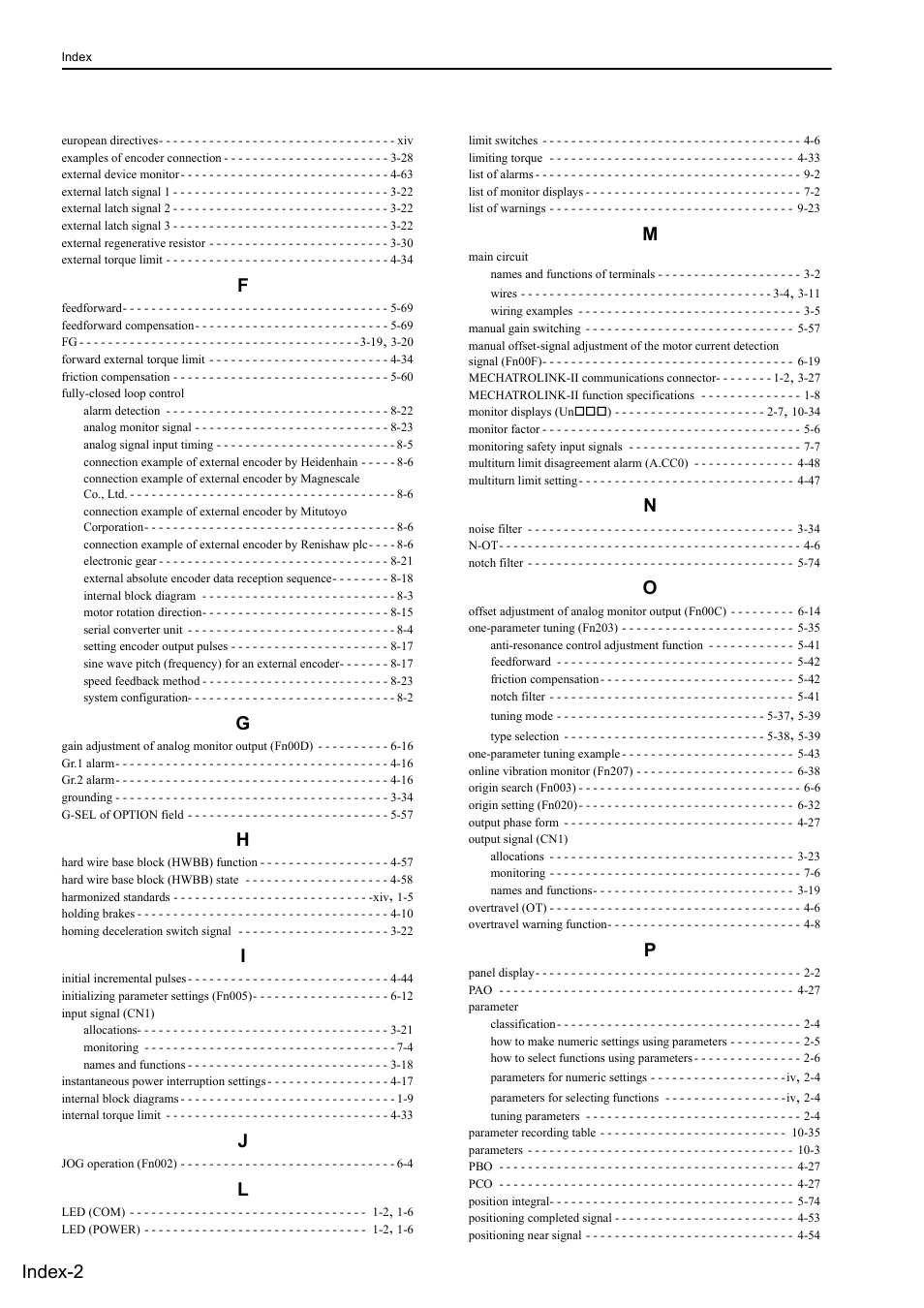 Index-2 | Yaskawa Sigma-5 User Manual: Design and Maintenance - Rotary Motors - MECHATROLINK-II Communications Reference User Manual | Page 372 / 376