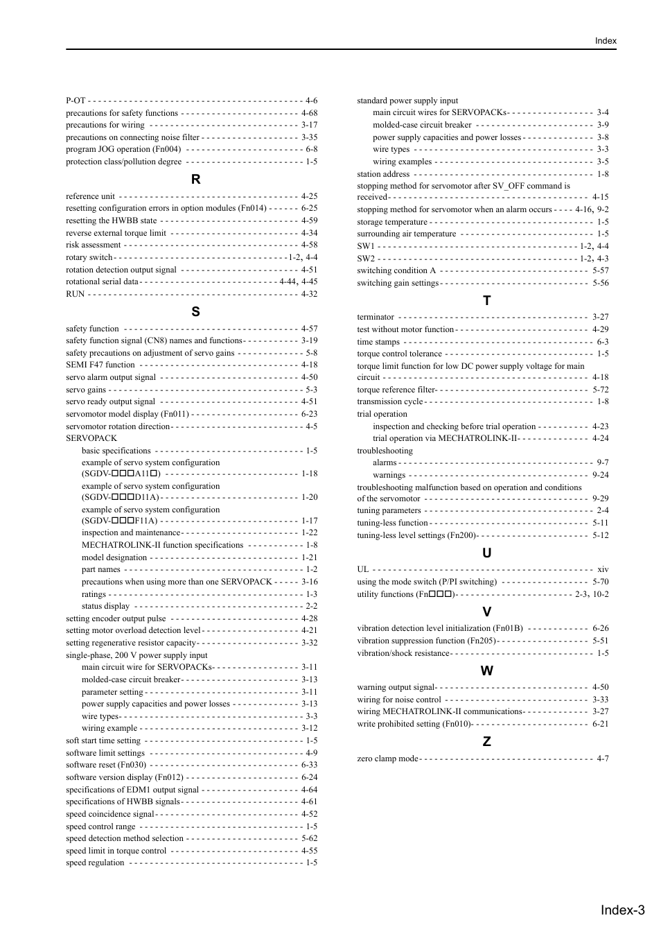 Index-3 | Yaskawa Sigma-5 User Manual: Design and Maintenance - Rotary Motors - MECHATROLINK-II Communications Reference User Manual | Page 373 / 376