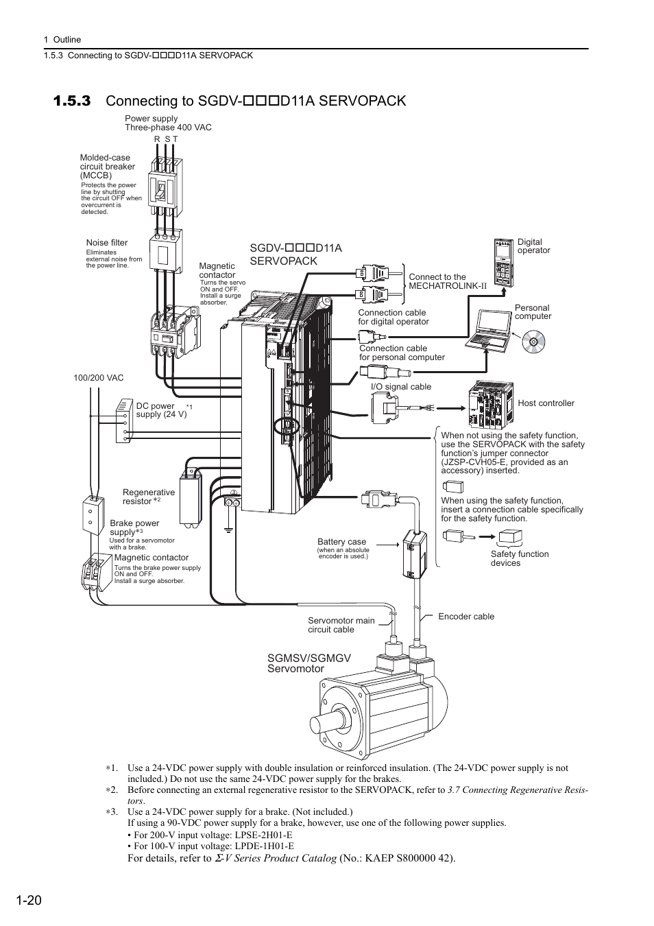 3 connecting to sgdv-***d11a servopack, 3 connecting to sgdv- d11a servopack | Yaskawa Sigma-5 User Manual: Design and Maintenance - Rotary Motors - MECHATROLINK-II Communications Reference User Manual | Page 40 / 376