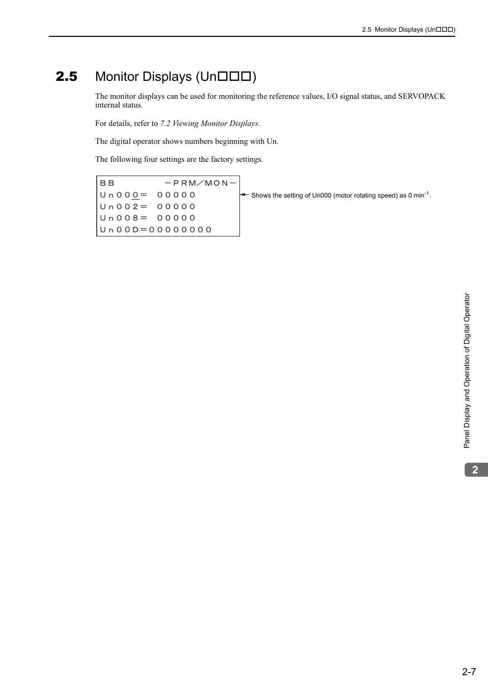 5 monitor displays (un***), 5 monitor displays (un ), Mecha | Yaskawa Sigma-5 User Manual: Design and Maintenance - Rotary Motors - MECHATROLINK-II Communications Reference User Manual | Page 49 / 376