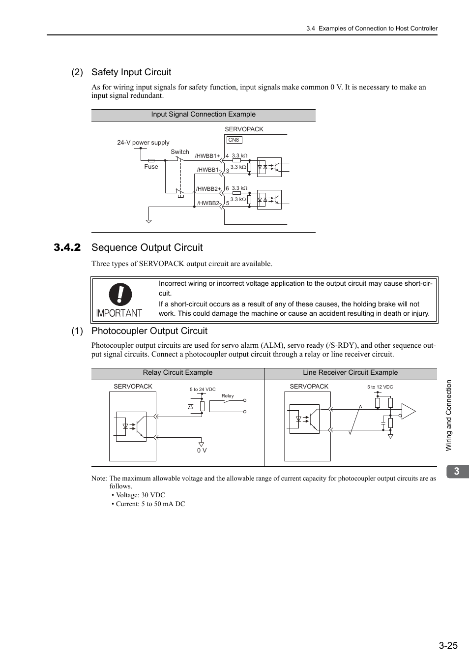 2 sequence output circuit, 2) safety input circuit, 1) photocoupler output circuit | Yaskawa Sigma-5 User Manual: Design and Maintenance - Rotary Motors - MECHATROLINK-II Communications Reference User Manual | Page 74 / 376