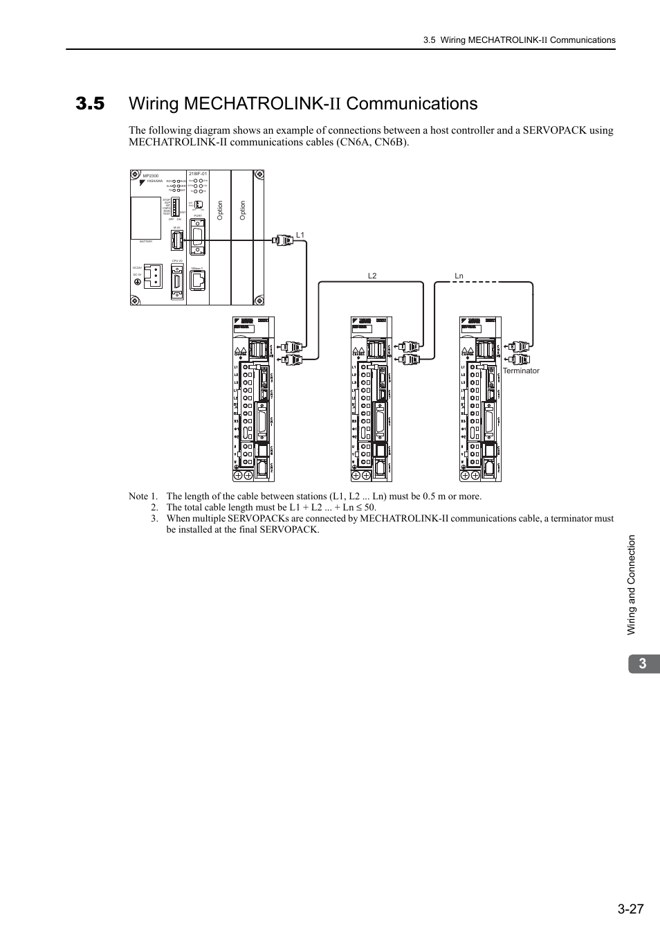 5 wiring mechatrolink-ii communications, M-ii, Wi ring and c onne ctio n | Yaskawa Sigma-5 User Manual: Design and Maintenance - Rotary Motors - MECHATROLINK-II Communications Reference User Manual | Page 76 / 376