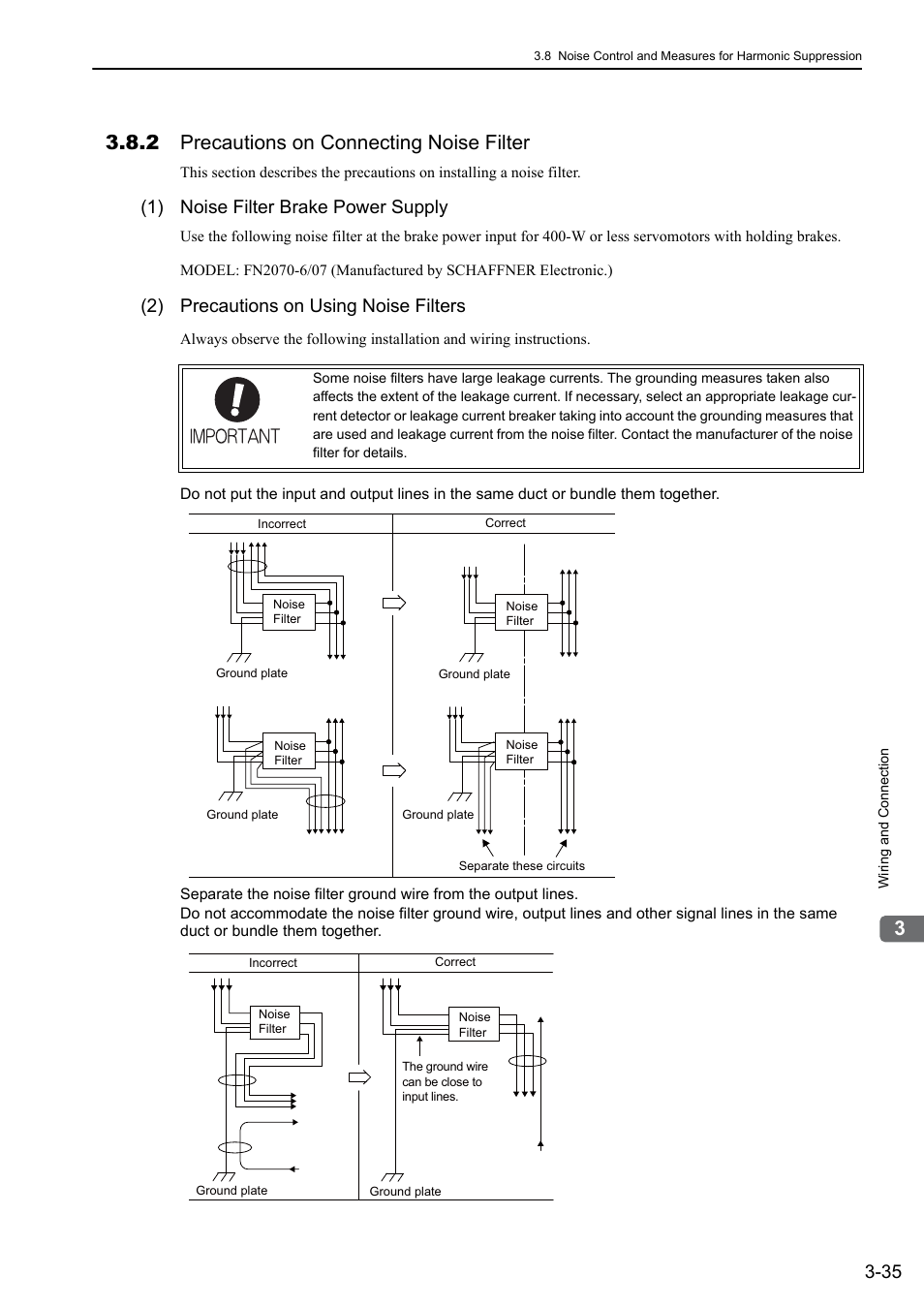 2 precautions on connecting noise filter, 1) noise filter brake power supply, 2) precautions on using noise filters | Yaskawa Sigma-5 User Manual: Design and Maintenance - Rotary Motors - MECHATROLINK-II Communications Reference User Manual | Page 84 / 376