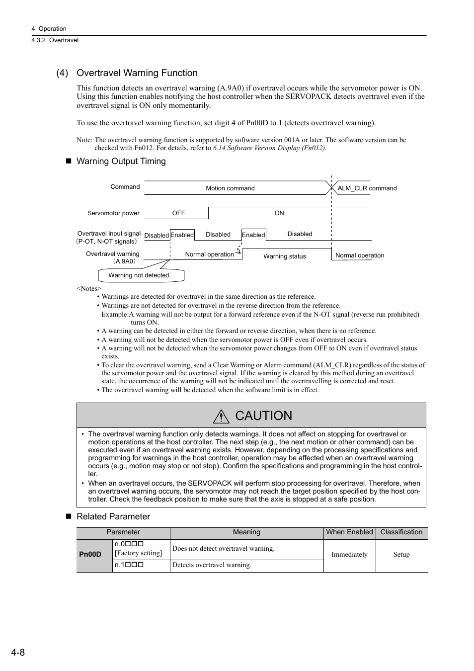 Caution, 8 (4) overtravel warning function, Mecha | Yaskawa Sigma-5 User Manual: Design and Maintenance - Rotary Motors - MECHATROLINK-II Communications Reference User Manual | Page 93 / 376