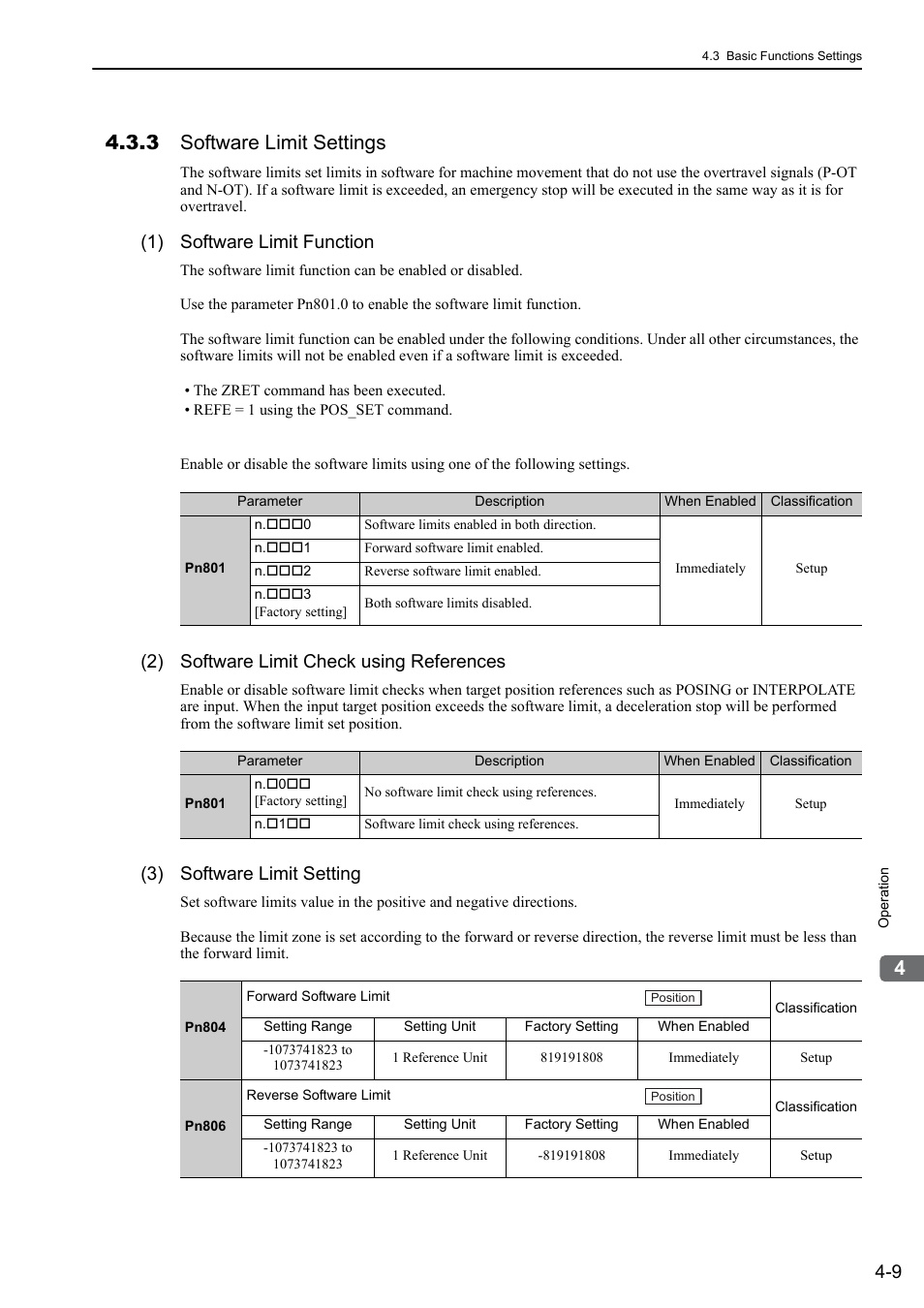 3 software limit settings, 1) software limit function, 2) software limit check using references | 3) software limit setting | Yaskawa Sigma-5 User Manual: Design and Maintenance - Rotary Motors - MECHATROLINK-II Communications Reference User Manual | Page 94 / 376