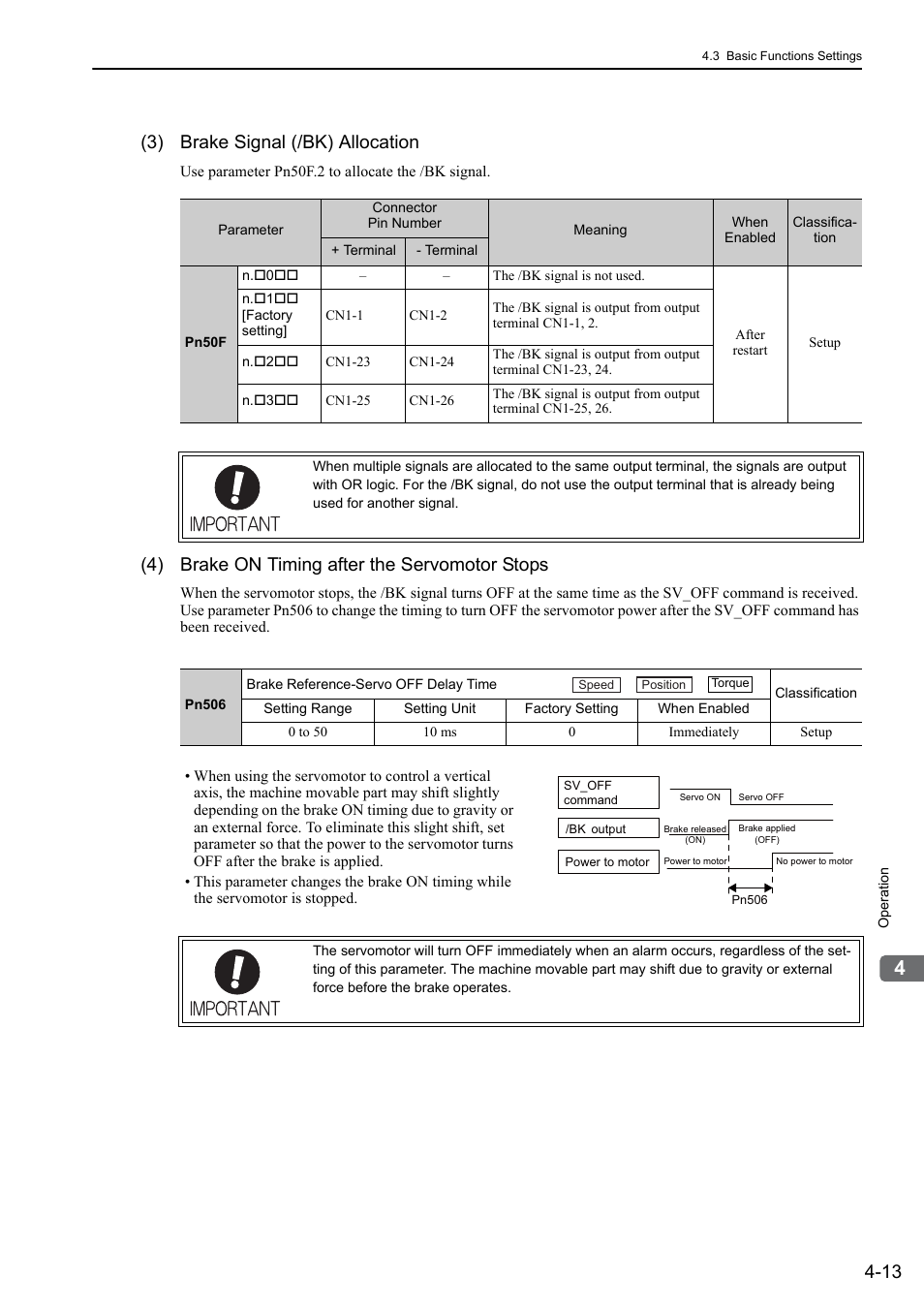 3) brake signal (/bk) allocation, 4) brake on timing after the servomotor stops, Mecha | Yaskawa Sigma-5 User Manual: Design and Maintenance - Rotary Motors - MECHATROLINK-II Communications Reference User Manual | Page 98 / 376