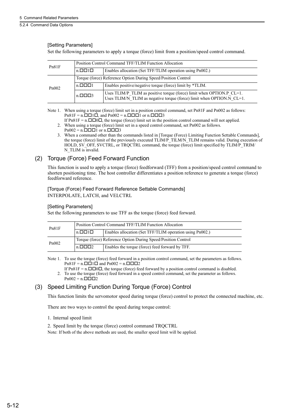 2) torque (force) feed forward function | Yaskawa Sigma-5 User Manual: MECHATROLINK-II Commands User Manual | Page 101 / 142
