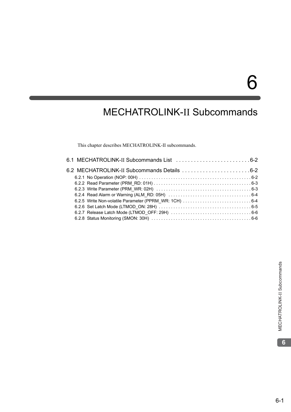 6 mechatrolink-ii subcommands, Chapter 6 mechatrolink, Mechatrolink-ii subcommands | Yaskawa Sigma-5 User Manual: MECHATROLINK-II Commands User Manual | Page 114 / 142