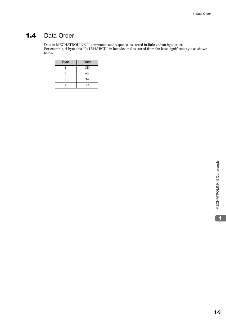4 data order, 4 data order -9 | Yaskawa Sigma-5 User Manual: MECHATROLINK-II Commands User Manual | Page 17 / 142