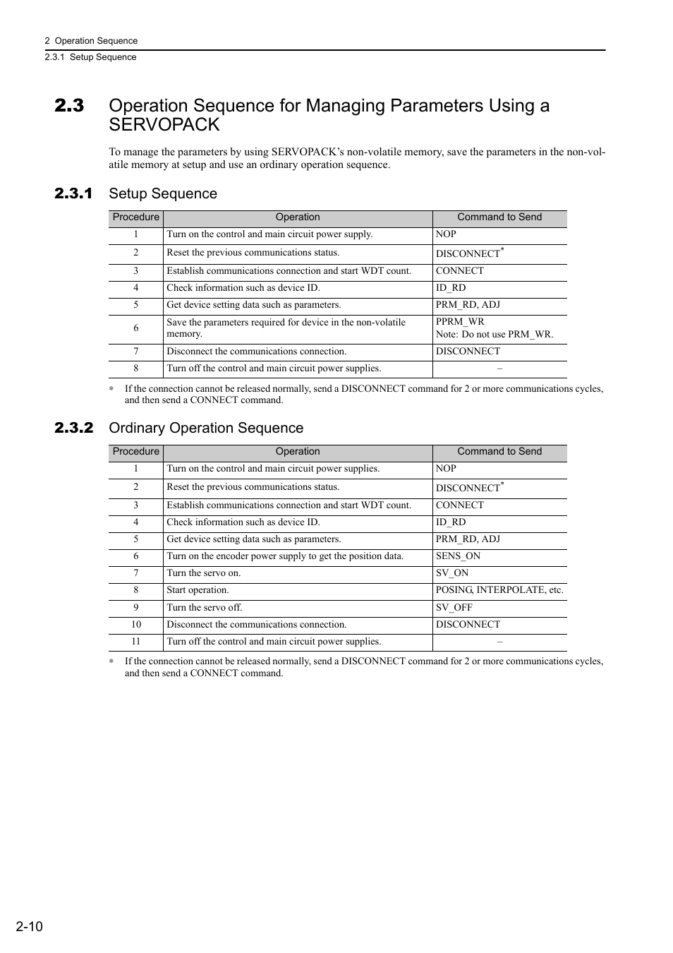 1 setup sequence, 2 ordinary operation sequence | Yaskawa Sigma-5 User Manual: MECHATROLINK-II Commands User Manual | Page 27 / 142