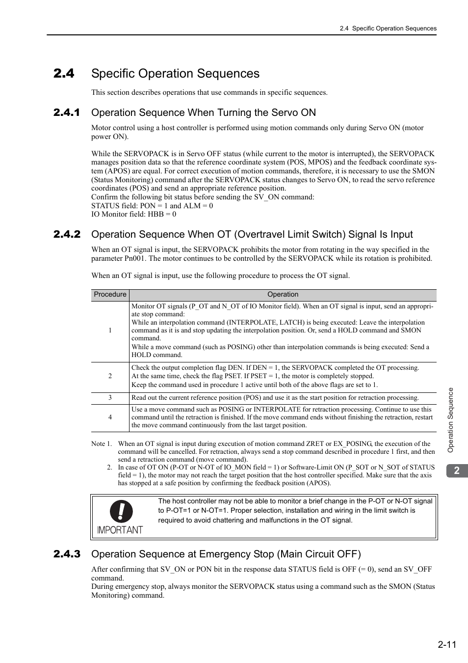 4 specific operation sequences, 1 operation sequence when turning the servo on, 4 specific operation sequences -11 | Yaskawa Sigma-5 User Manual: MECHATROLINK-II Commands User Manual | Page 28 / 142