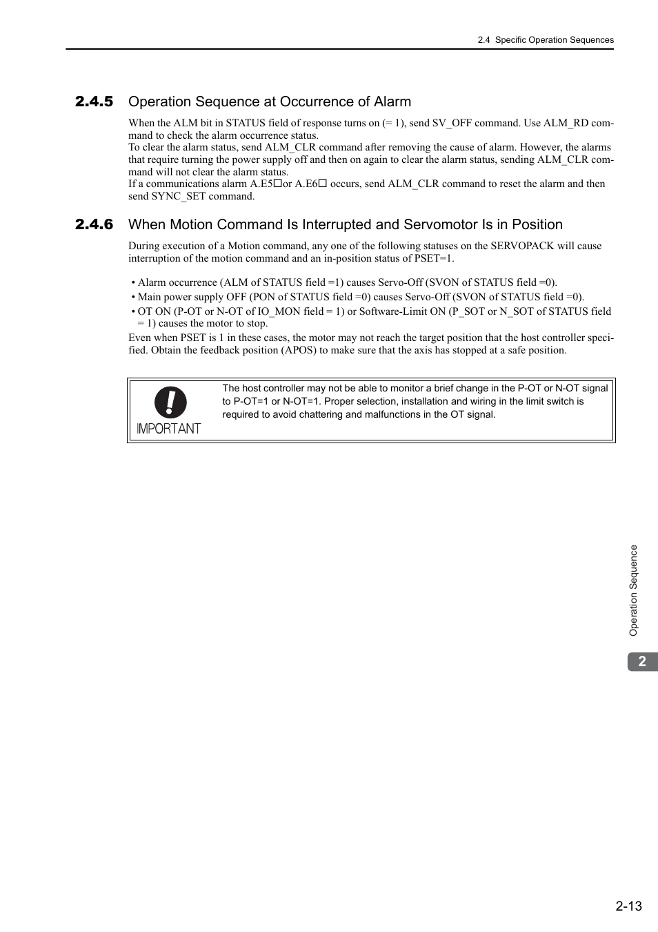 5 operation sequence at occurrence of alarm | Yaskawa Sigma-5 User Manual: MECHATROLINK-II Commands User Manual | Page 30 / 142