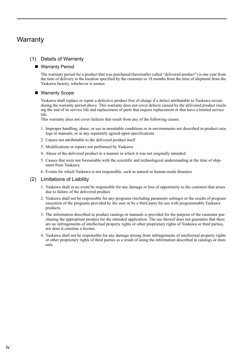 Warranty | Yaskawa Sigma-5 User Manual: MECHATROLINK-II Commands User Manual | Page 4 / 142