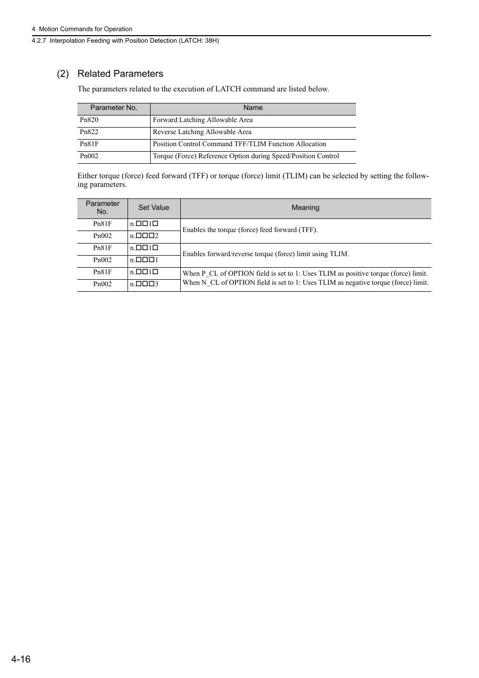 16 (2) related parameters | Yaskawa Sigma-5 User Manual: MECHATROLINK-II Commands User Manual | Page 81 / 142