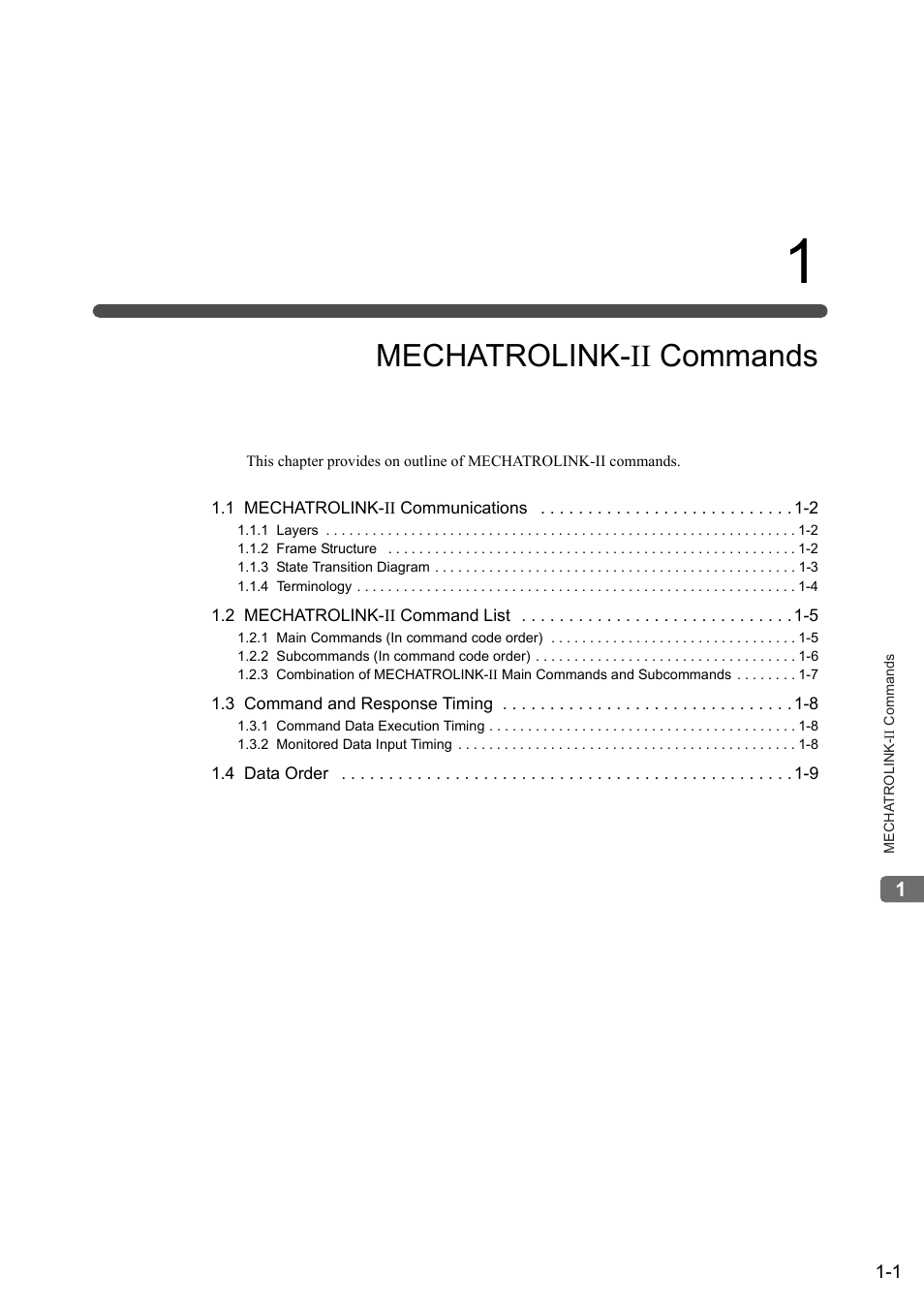 1 mechatrolink-ii commands, Chapter 1 mechatrolink, Mechatrolink-ii commands | Yaskawa Sigma-5 User Manual: MECHATROLINK-II Commands User Manual | Page 9 / 142