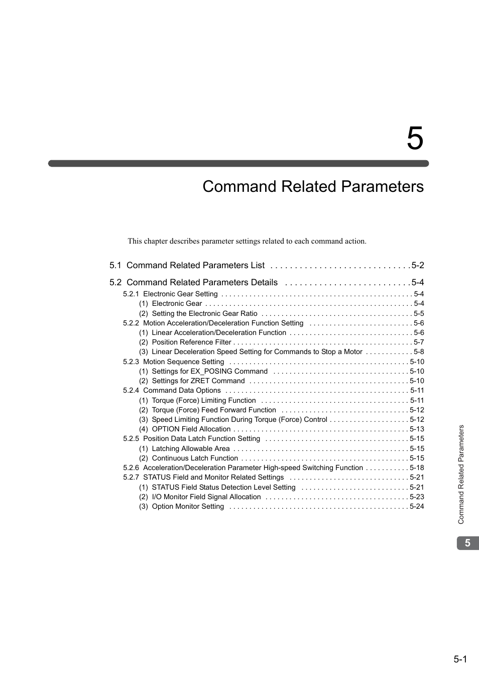 5 command related parameters, Chapter 5 command related parameters -1, Command related parameters | Yaskawa Sigma-5 User Manual: MECHATROLINK-II Commands User Manual | Page 90 / 142