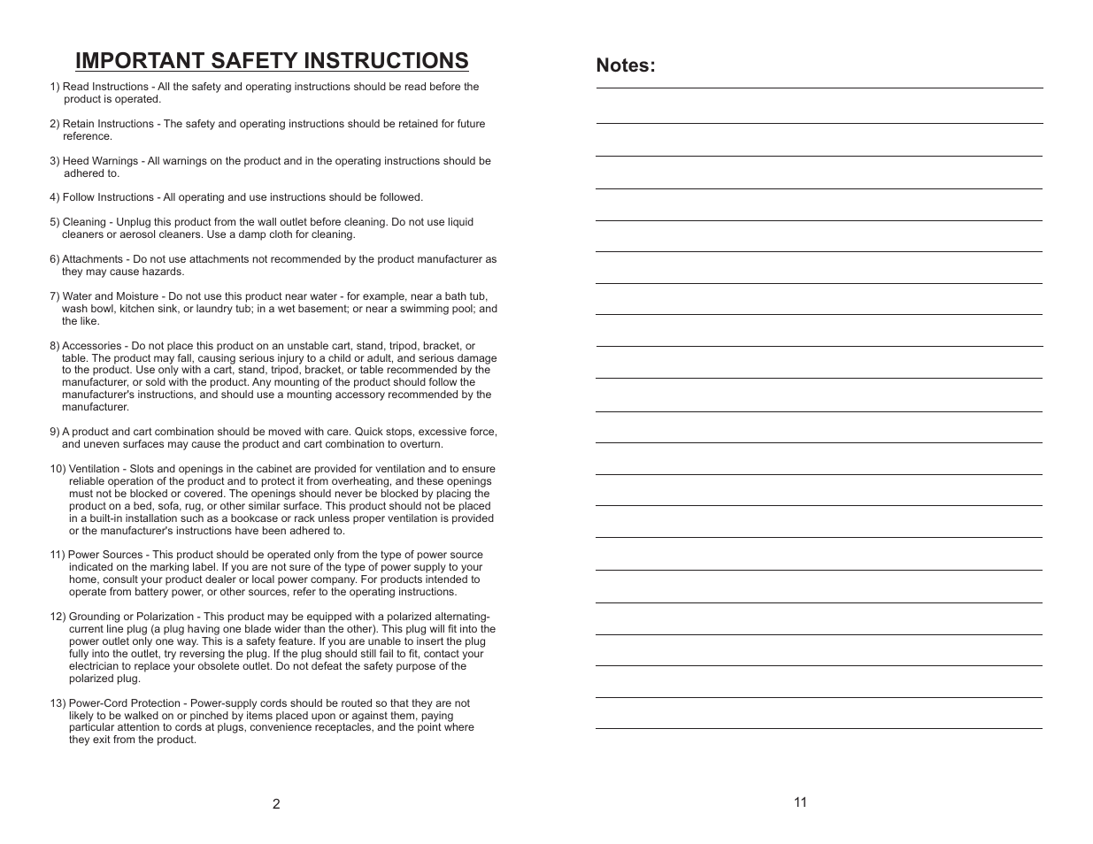 Important safety instructions | Channel Plus 5515 User Manual | Page 2 / 6