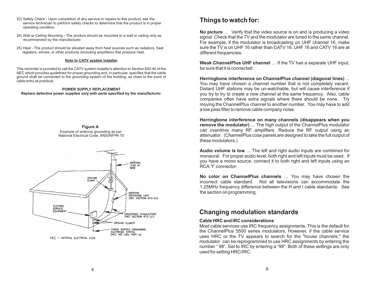 Things to watch for, Changing modulation standards | Channel Plus 5515 User Manual | Page 4 / 6