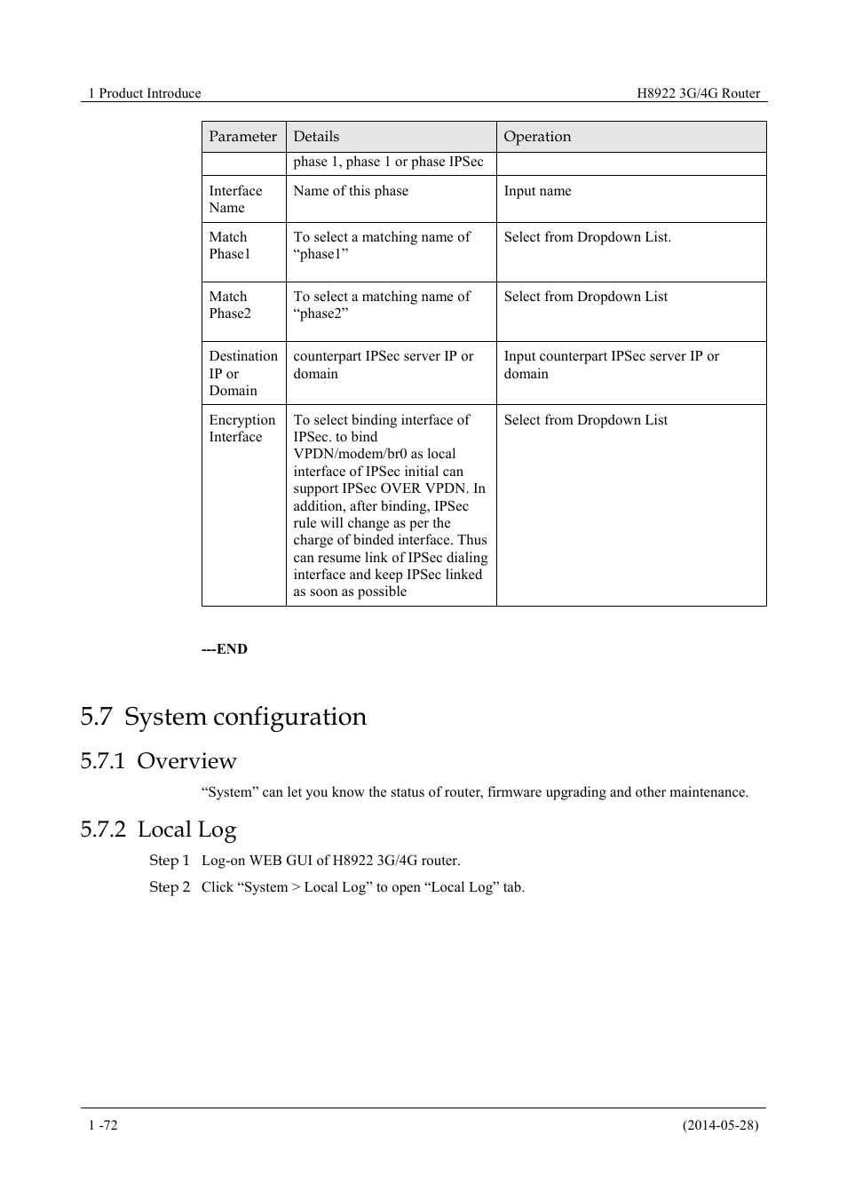 Systemconfiguration, Overview, Locallog | 7 system configuration, 1 overview 5.7.2 local log, 1 overview, 2 local log | Hongdian H8922 Dual SIM Single Module User Manual | Page 108 / 145