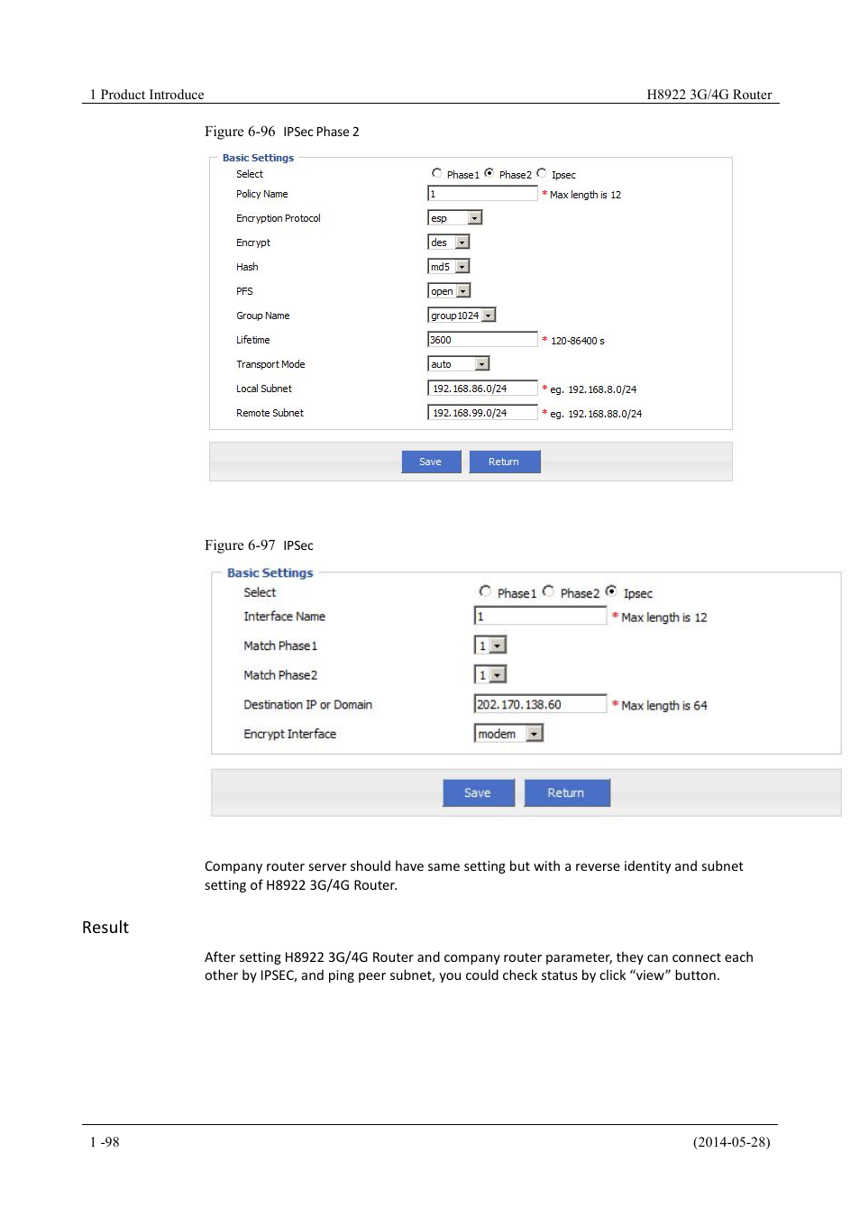 Figure 6-96 ipsec phase 2, Figure 6-97 ipsec, Result | Hongdian H8922 Dual SIM Single Module User Manual | Page 134 / 145