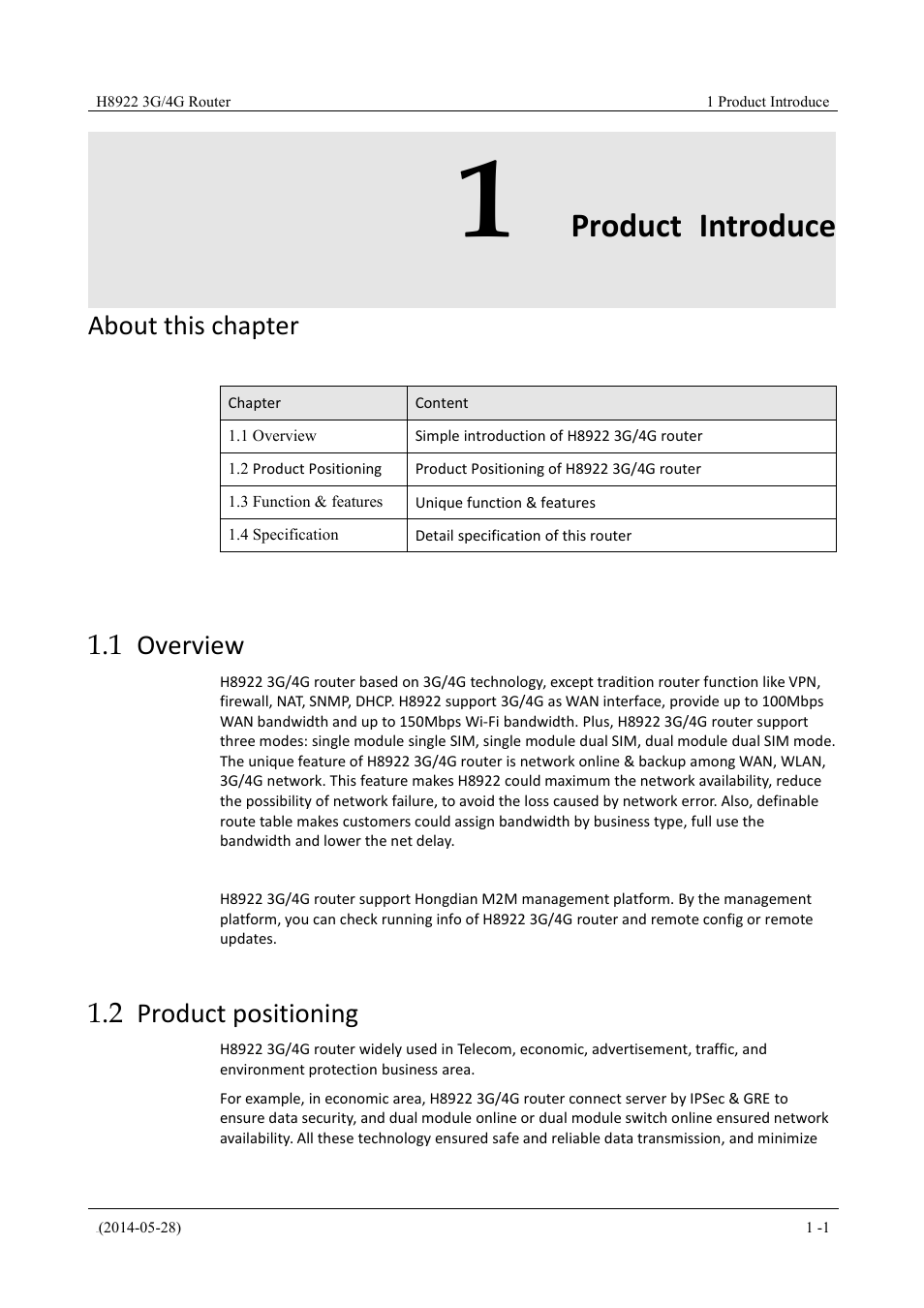 Productintroduce, Overview, Productpositioning | 1 product introduce, 1 overview 1.2 product positioning, Product introduce, About this chapter, 1 overview, 2 product positioning | Hongdian H8922 Dual SIM Single Module User Manual | Page 17 / 145