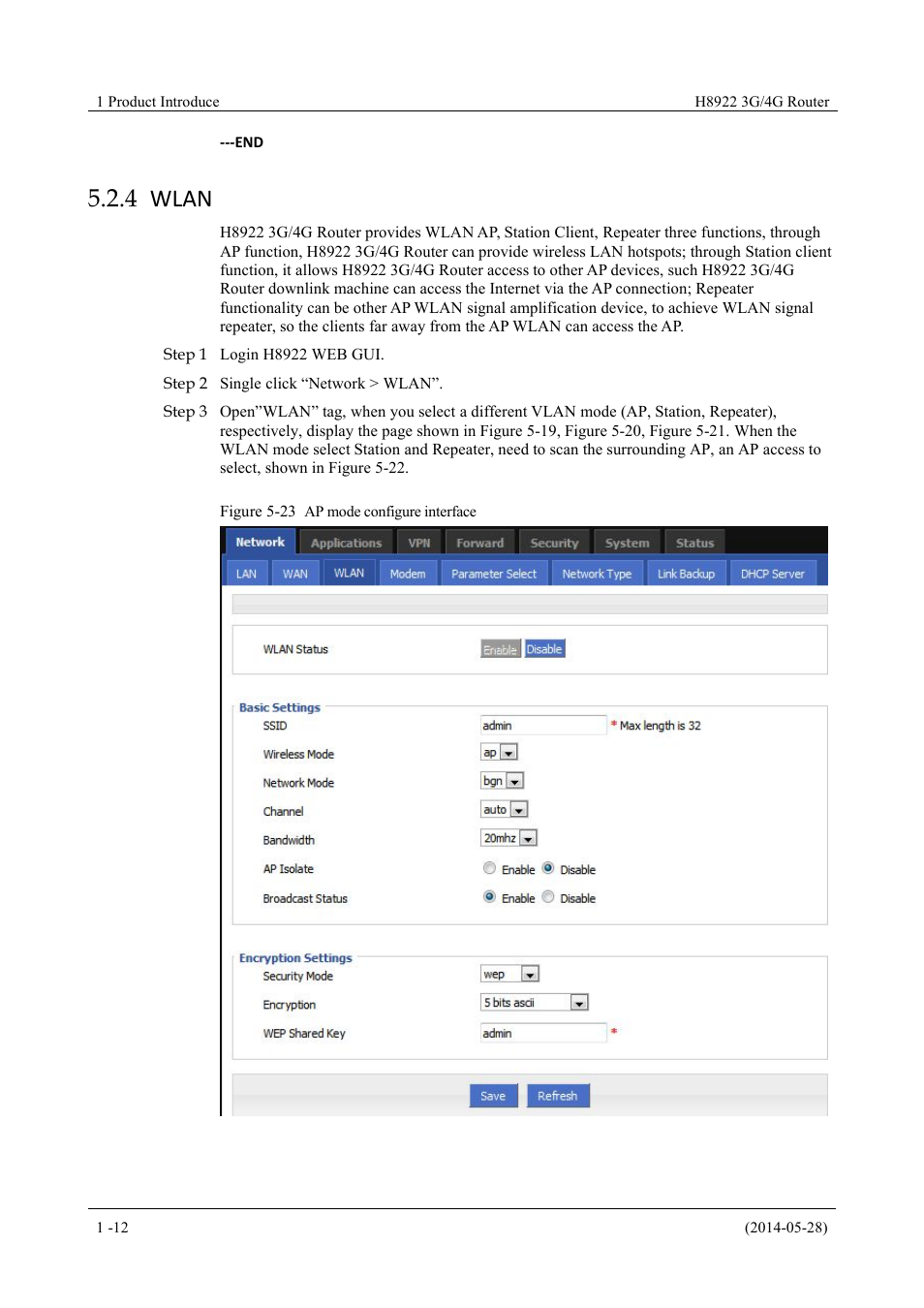 Wlan, 4 wlan, Figure 5-23 ap mode configure interface | Hongdian H8922 Dual SIM Single Module User Manual | Page 48 / 145