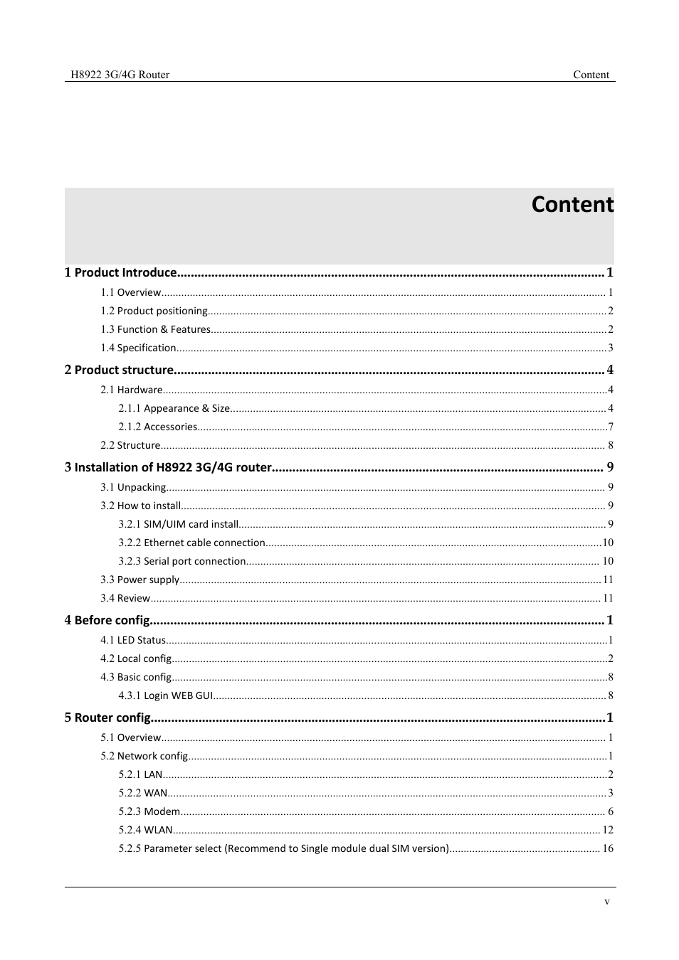 Content | Hongdian H8922 Dual SIM Single Module User Manual | Page 7 / 145