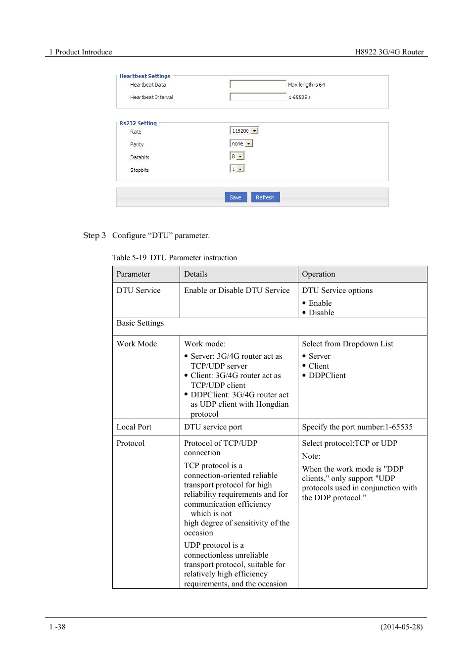 Table 5-19 dtu parameter instruction | Hongdian H8922 Dual SIM Single Module User Manual | Page 74 / 145