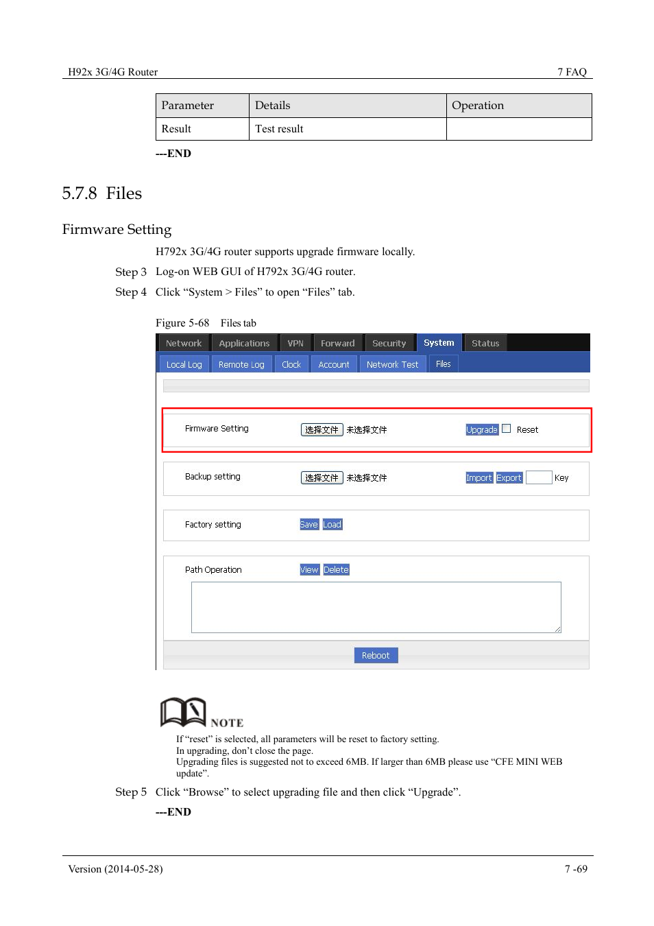 Files, 8 files, Figure 5-68 files tab | Firmware setting | Hongdian H7921/H7920 Basic 3G/4G Router User Manual | Page 103 / 129