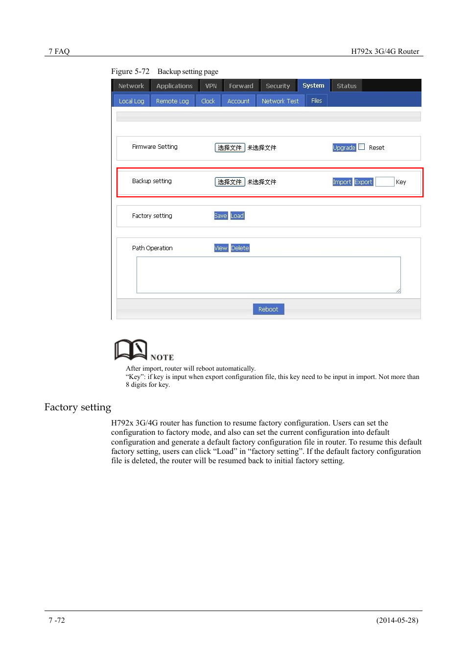 Factory setting | Hongdian H7921/H7920 Basic 3G/4G Router User Manual | Page 106 / 129