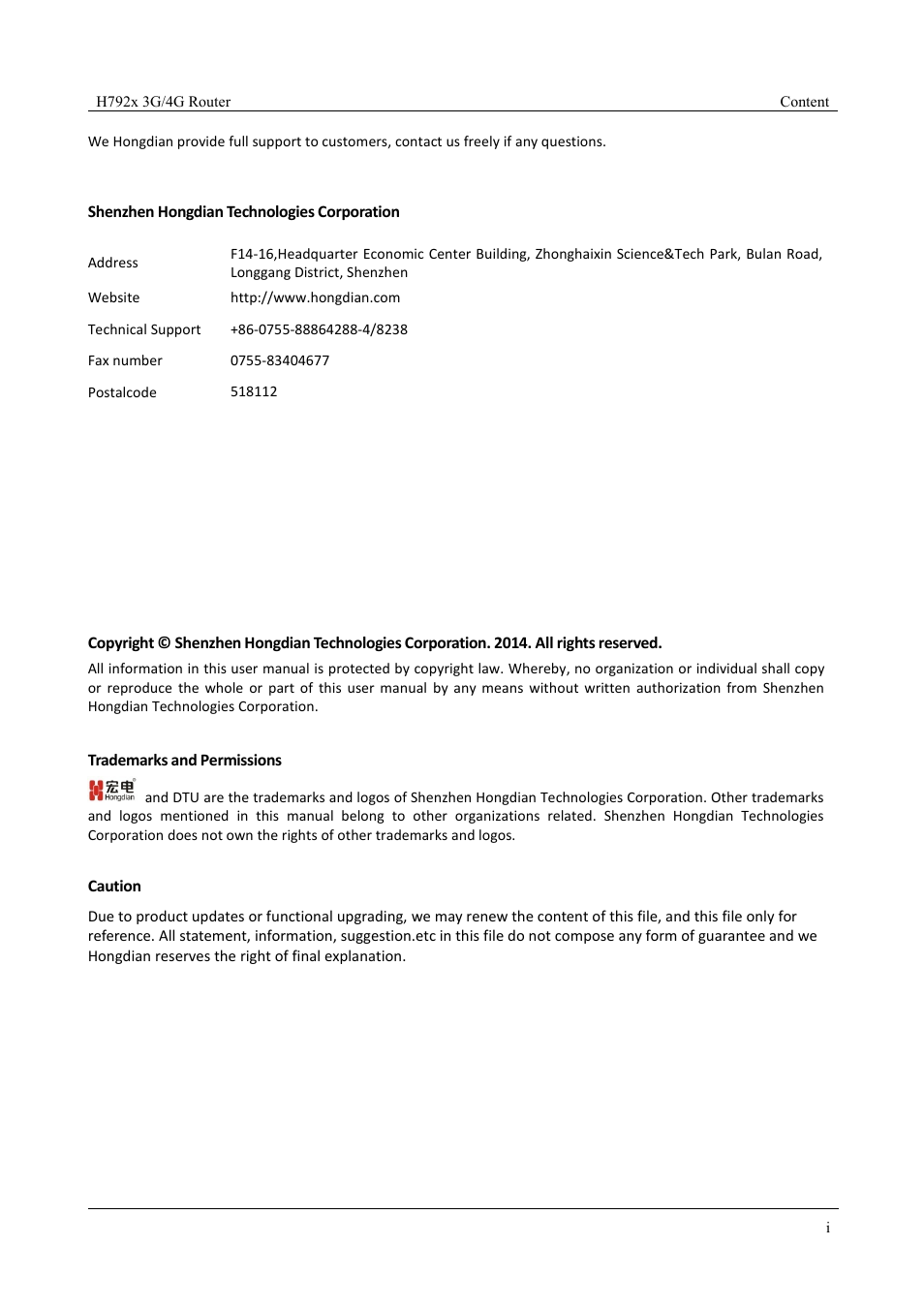 Hongdian H7921/H7920 Basic 3G/4G Router User Manual | Page 3 / 129