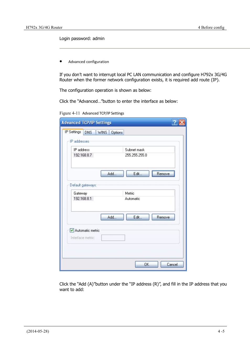 Figure 4-11 advanced tcp/ip settings | Hongdian H7921/H7920 Basic 3G/4G Router User Manual | Page 31 / 129