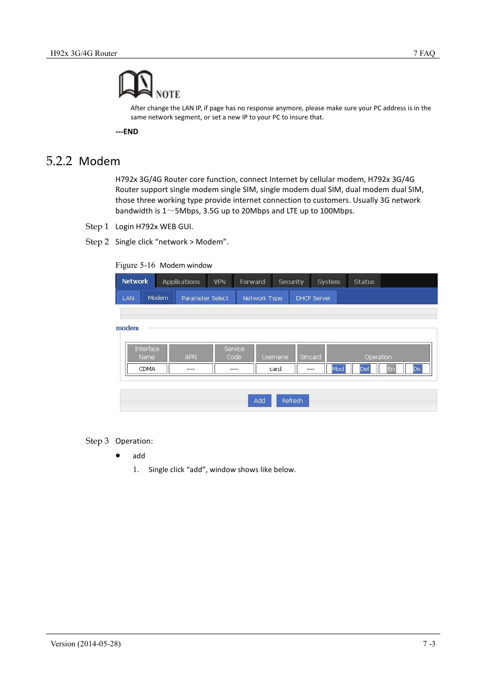 Modem, 2 modem, Figure 5-16 modem window | Hongdian H7921/H7920 Basic 3G/4G Router User Manual | Page 37 / 129