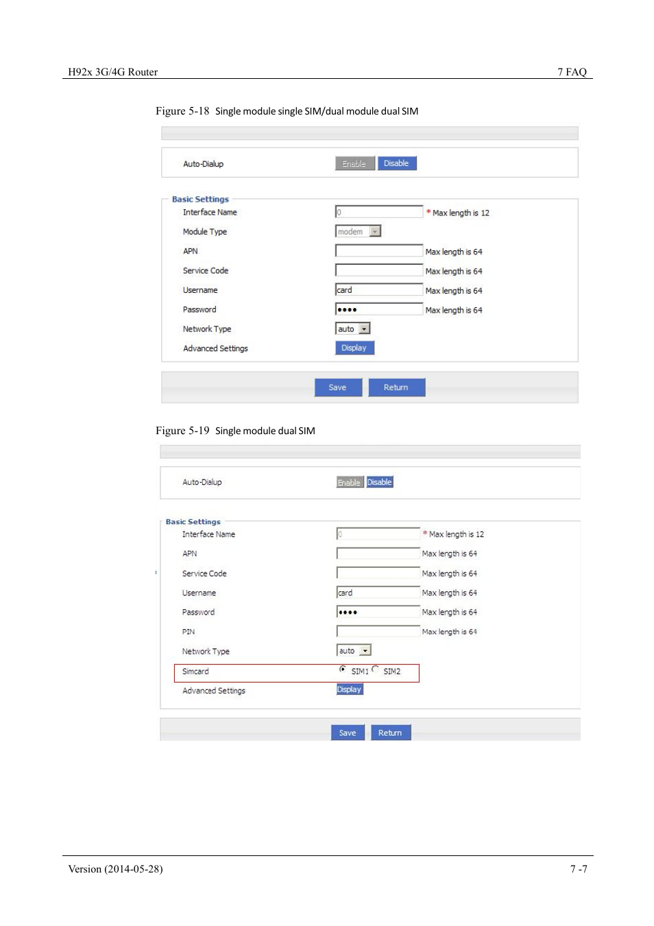 Figure 5-19 single module dual sim | Hongdian H7921/H7920 Basic 3G/4G Router User Manual | Page 41 / 129