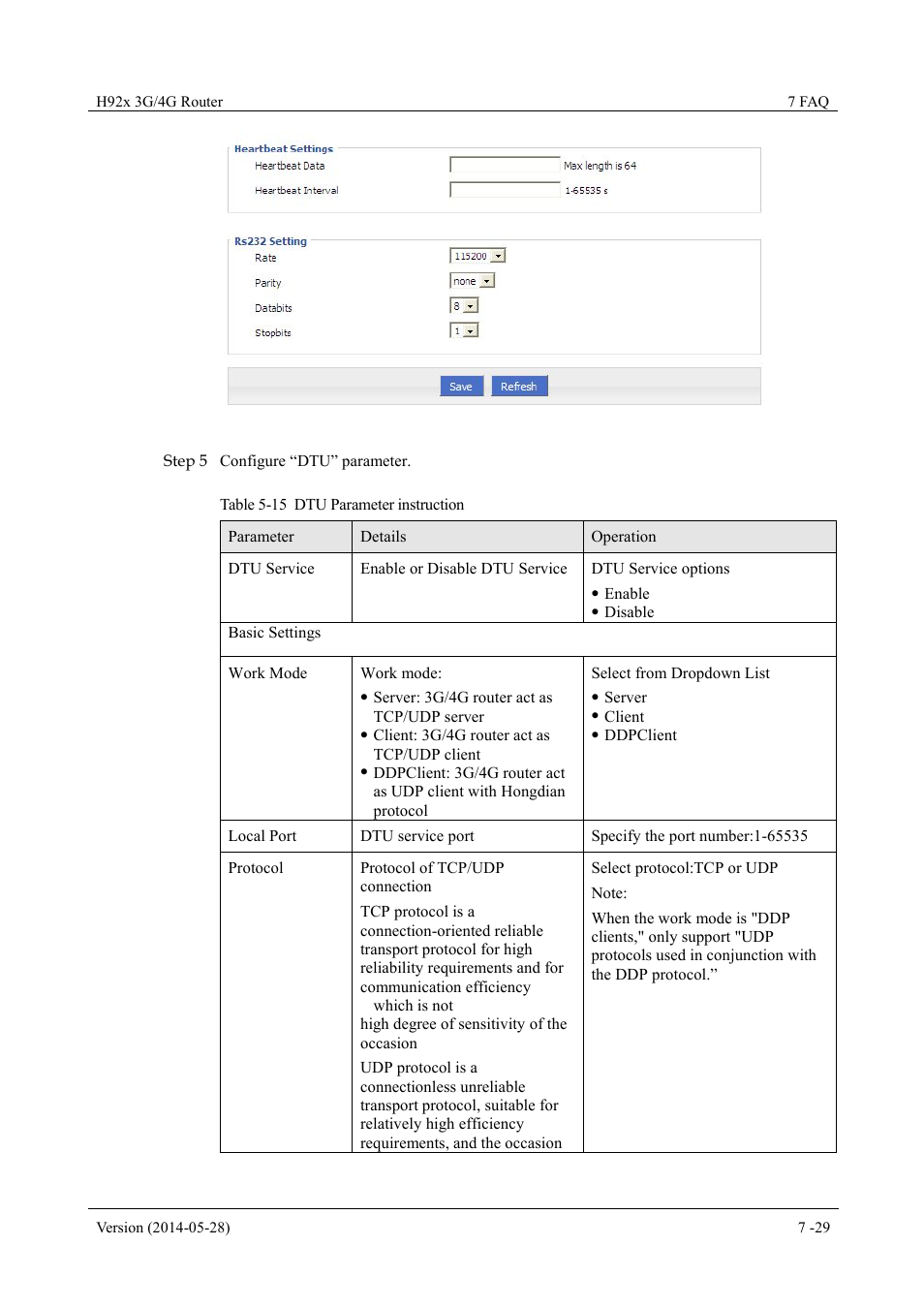 Table 5-15 dtu parameter instruction | Hongdian H7921/H7920 Basic 3G/4G Router User Manual | Page 63 / 129