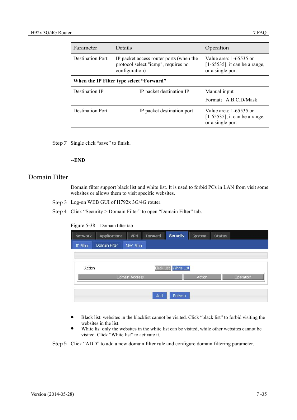 Figure 5-38 domain filter tab, Domain filter | Hongdian H7921/H7920 Basic 3G/4G Router User Manual | Page 69 / 129