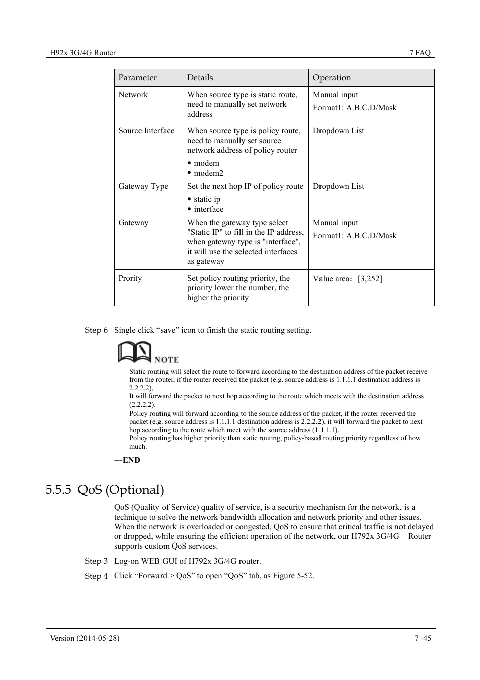 Qos(optional), 5 qos (optional) | Hongdian H7921/H7920 Basic 3G/4G Router User Manual | Page 79 / 129