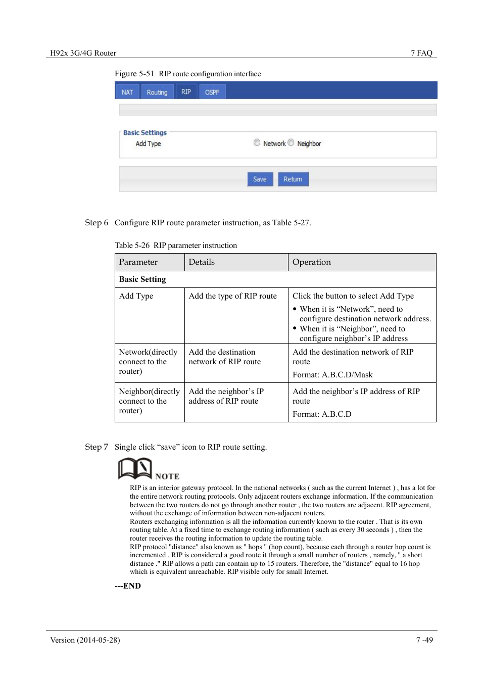 Table 5-26 rip parameter instruction, Figure 5-51 rip route configuration interface | Hongdian H7921/H7920 Basic 3G/4G Router User Manual | Page 83 / 129