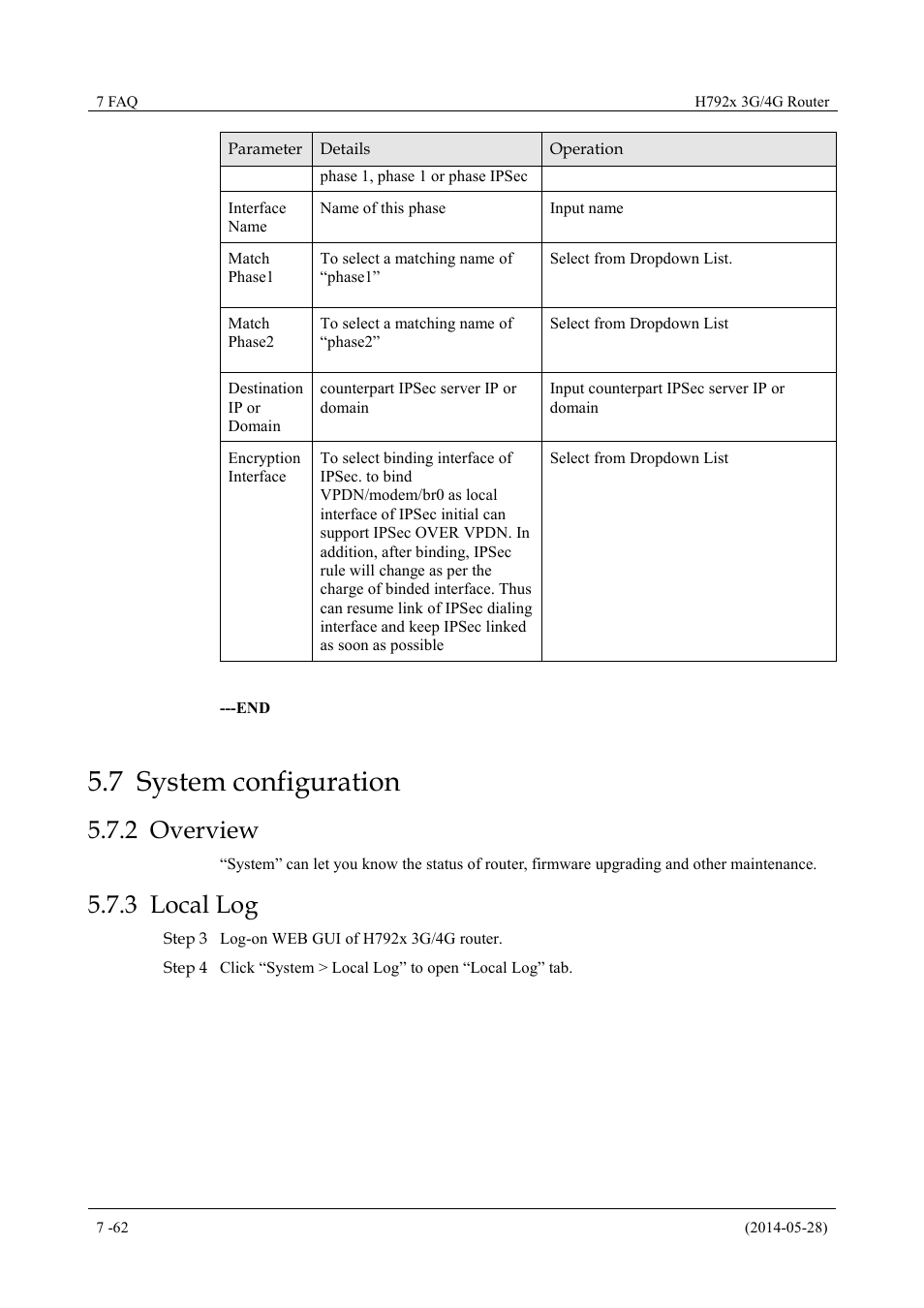 Systemconfiguration, Overview, Locallog | 7 system configuration, 2 overview 5.7.3 local log, 2 overview, 3 local log | Hongdian H7921/H7920 Basic 3G/4G Router User Manual | Page 96 / 129