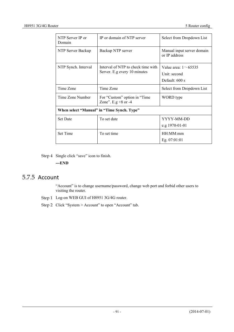 Account, 5 account | Hongdian H8951 3G/4G Wi-Fi router User Manual | Page 107 / 139