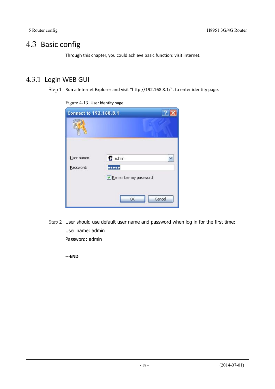 Basicconfig, Loginwebgui, 1 login web gui | 3 basic config | Hongdian H8951 3G/4G Wi-Fi router User Manual | Page 34 / 139