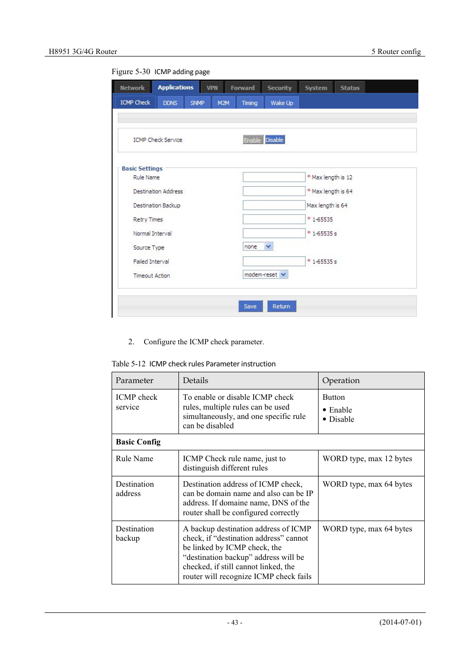 Table 5-9 icmp check rules parameter instruction | Hongdian H8951 3G/4G Wi-Fi router User Manual | Page 59 / 139