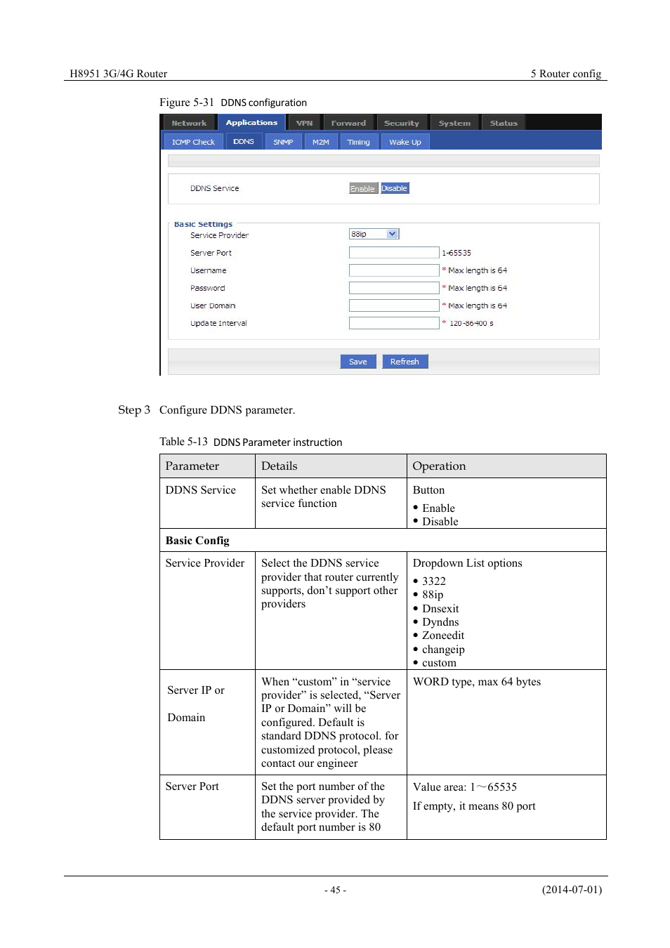 Table 5-10 ddns parameter instruction, Figure 5-30 ddns configuration | Hongdian H8951 3G/4G Wi-Fi router User Manual | Page 61 / 139