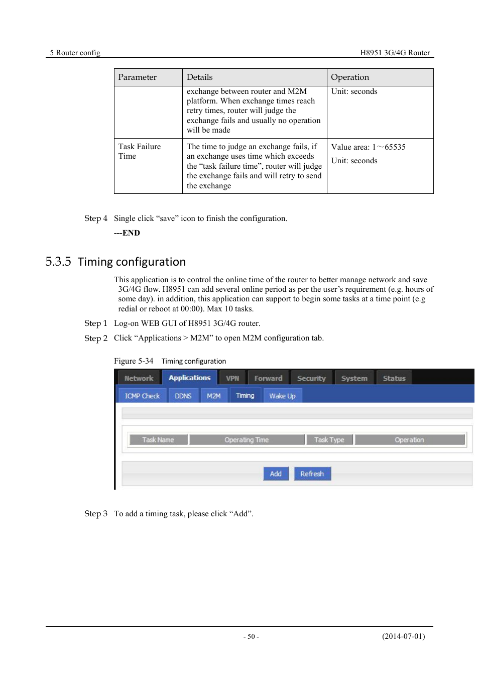 Timingconfiguration, 5 timing configuration, Figure 5-33 timing configuration | Hongdian H8951 3G/4G Wi-Fi router User Manual | Page 66 / 139
