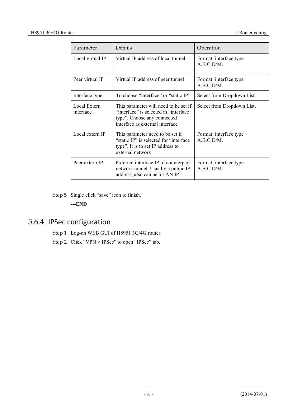 Ipsecconfiguration, 4 ipsec configuration | Hongdian H8951 3G/4G Wi-Fi router User Manual | Page 97 / 139