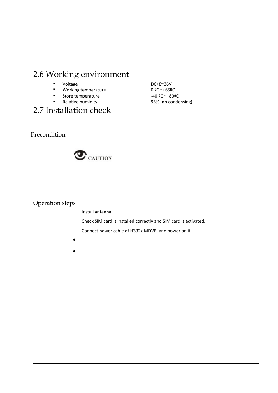 6 working environment, 7 installation check | Hongdian H3324 4CH HDD MDVR User Manual | Page 26 / 60
