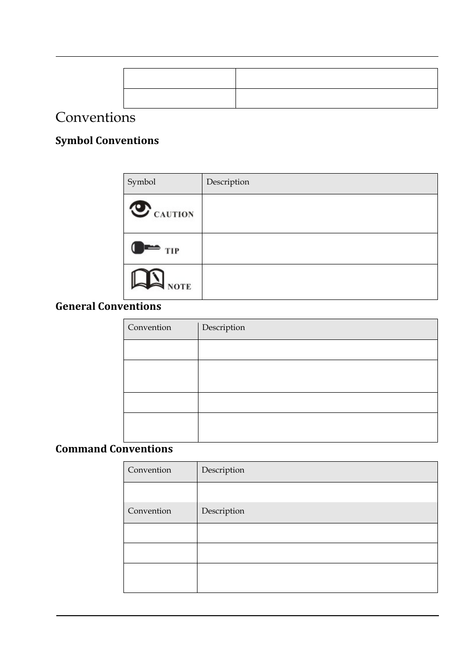 Conventions, Symbol conventions, General conventions | Command conventions | Hongdian H3324 4CH HDD MDVR User Manual | Page 4 / 60