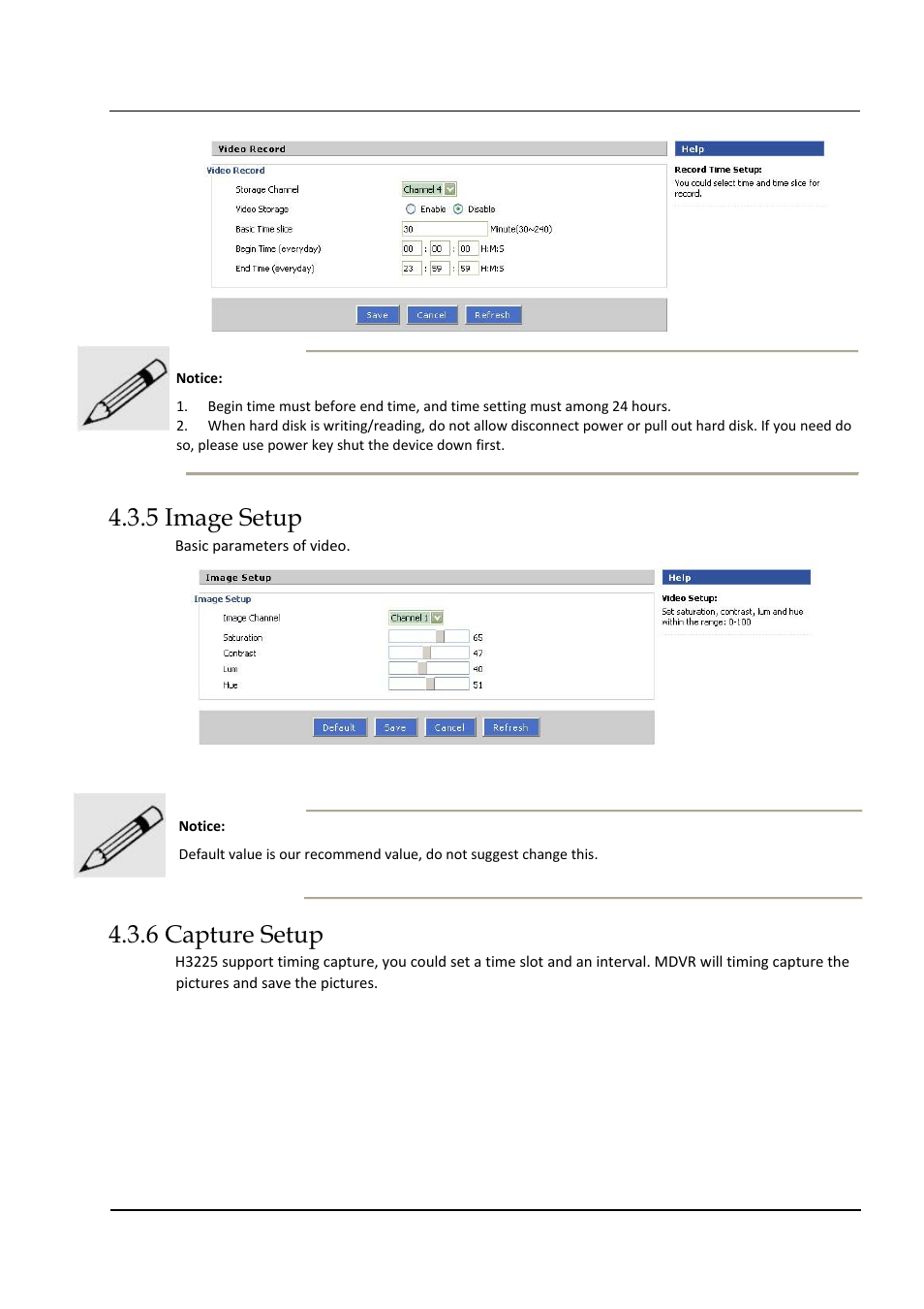 5 image setup, 6 capture setup | Hongdian H3324 4CH HDD MDVR User Manual | Page 46 / 60