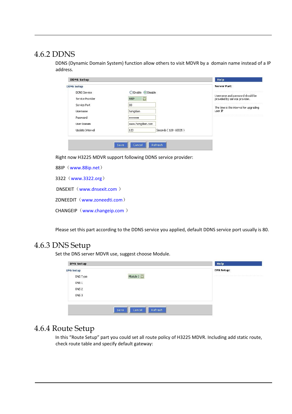 2 ddns, 3 dns setup, 4 route setup | Hongdian H3324 4CH HDD MDVR User Manual | Page 51 / 60
