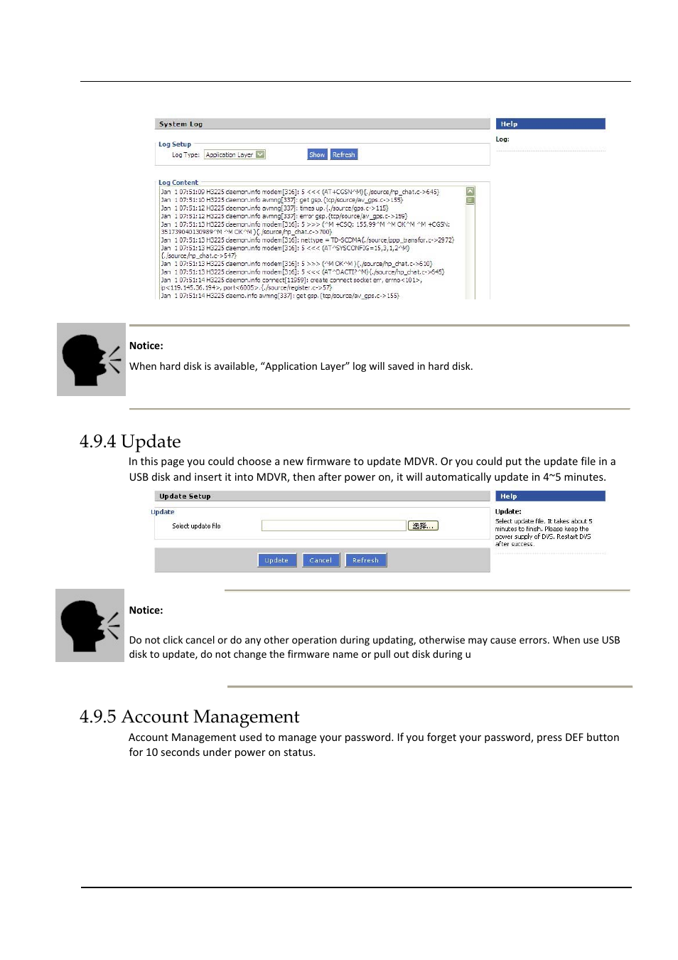 4 update, 5 account management | Hongdian H3324 4CH HDD MDVR User Manual | Page 59 / 60